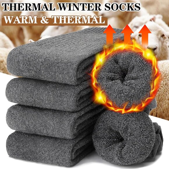 Women Merino Wool Dark Grey Sock 5 Pairs Warm Thick Crew Cozy Winter Boot Socks - Picture 2 of 6